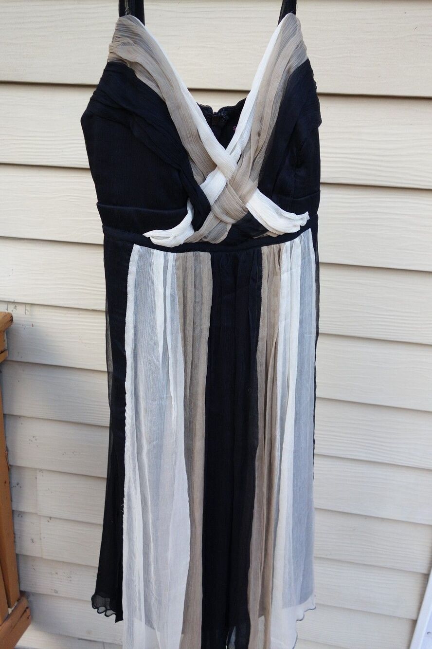 VTG 100% Silk Signature By Robbie Bee Silk Cocktail Dress Black Taupe Women's 6P